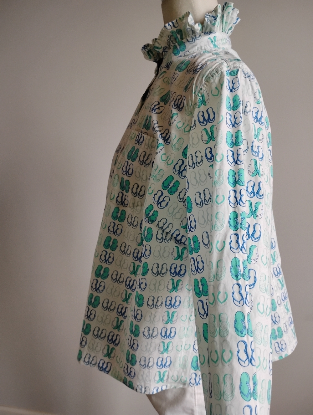 Talbots Upcycled Re-Worked Ruffle Shirt Sandal Flip Flop Beach Size 1X Petite - Picture 8 of 12